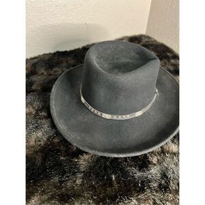 Flex Felt Vintage Gambler Fedora Hat Size Medium Black 100% Wool Made In USA